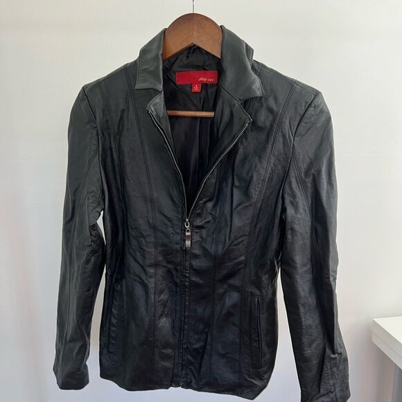 Black Max USA Women’s Genuine Leather Black Fitted Zipper Up Jacket Size Small - Picture 9 of 15